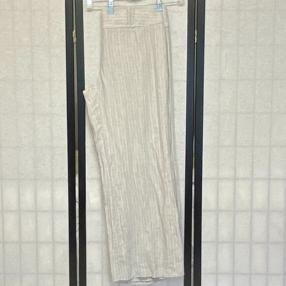 INC Wide Leg Pinstripe Linen Trousers Grey White High Waist Pants Slacks 12 - Picture 5 of 11